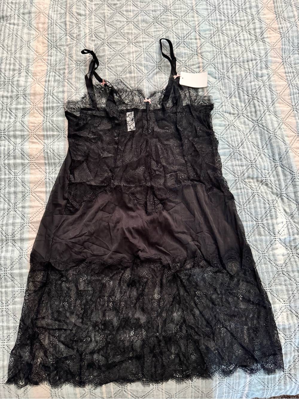 Women's Black Lace Chemise with Sheer Trim